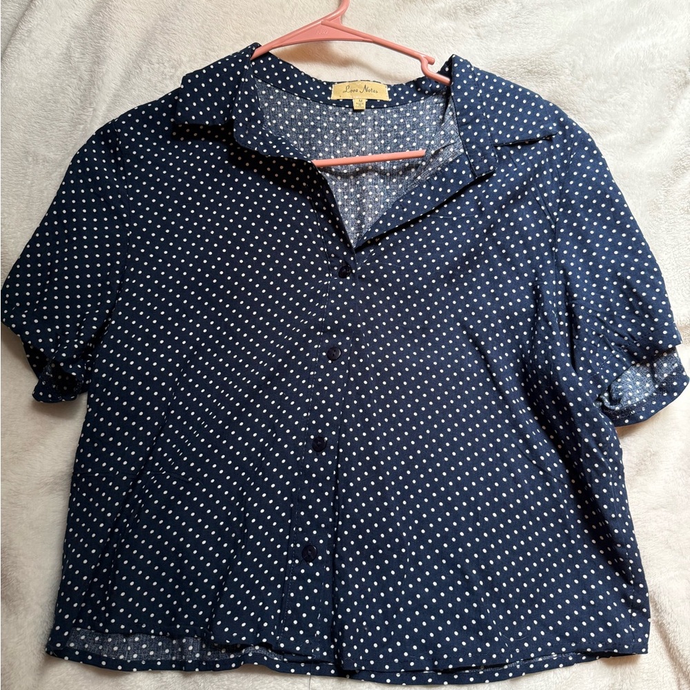 Love Notes Dark Blue Polka Dot Top